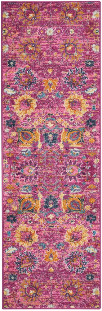 5' X 7' Fuchsia And Orange Floral Distressed Area Rug