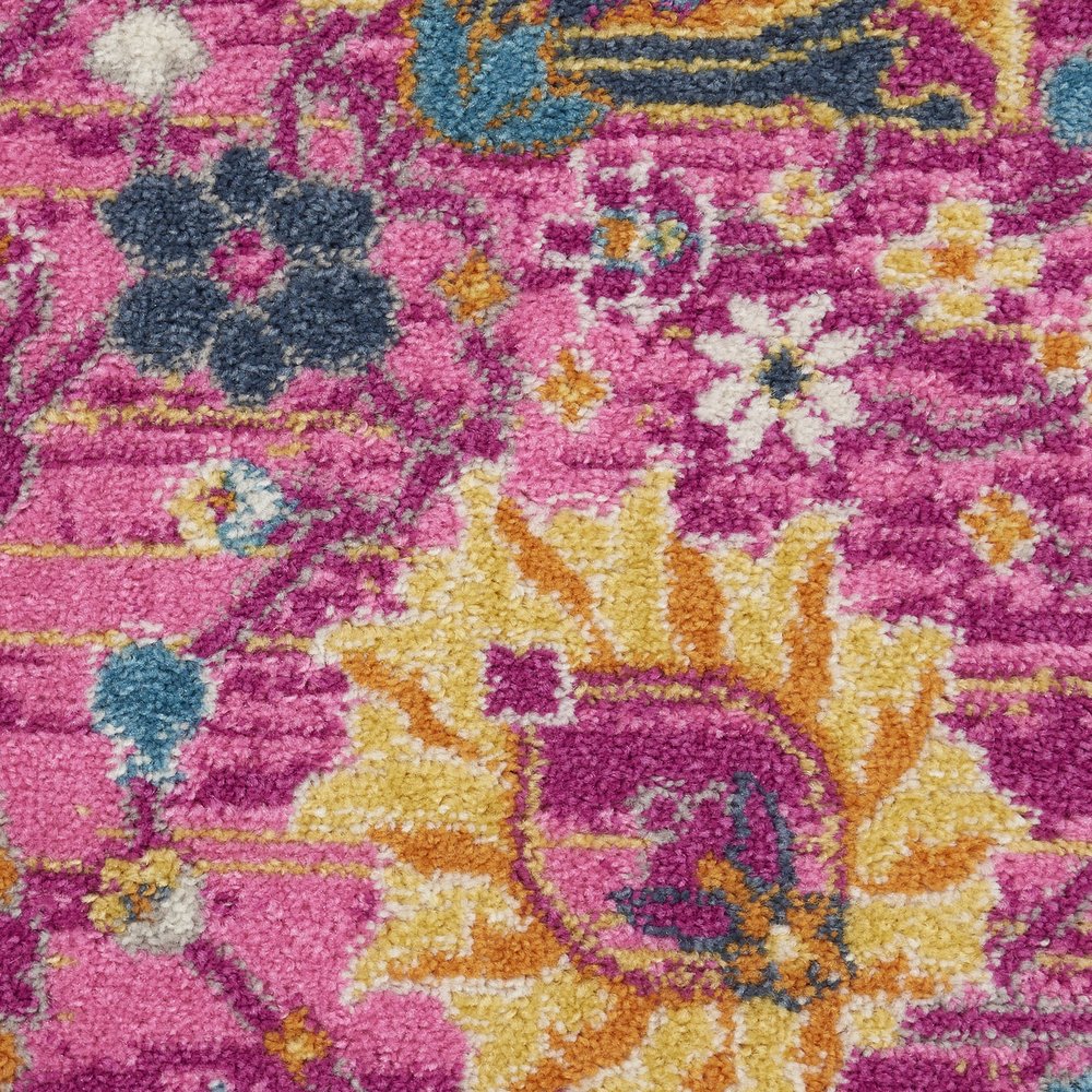 5' X 7' Fuchsia And Orange Floral Distressed Area Rug
