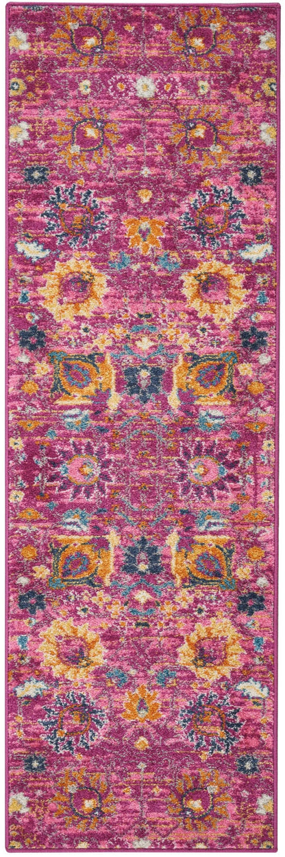 5' X 7' Fuchsia And Orange Floral Distressed Area Rug