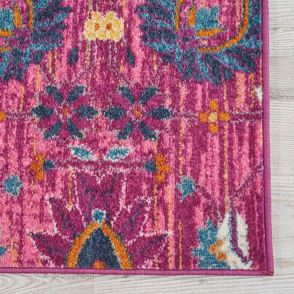 8' X 10' Fuchsia And Orange Floral Distressed Area Rug