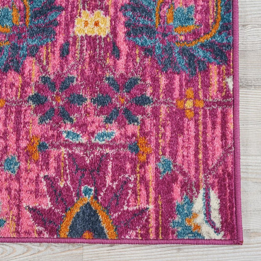 8' X 10' Fuchsia And Orange Floral Distressed Area Rug
