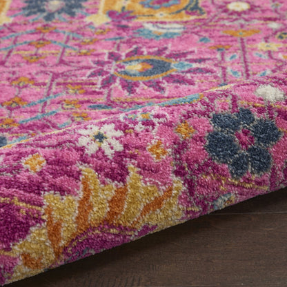 5' X 7' Fuchsia And Orange Floral Distressed Area Rug