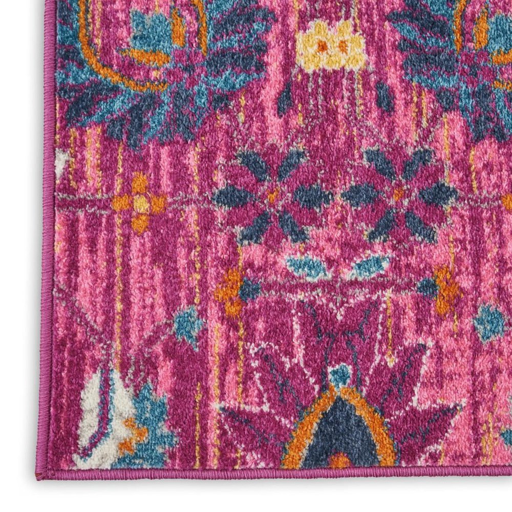 5' X 7' Fuchsia And Orange Floral Distressed Area Rug