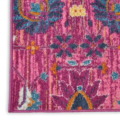 5' X 7' Fuchsia And Orange Floral Distressed Area Rug