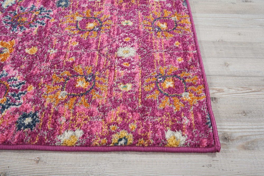 5' X 7' Fuchsia And Orange Floral Distressed Area Rug