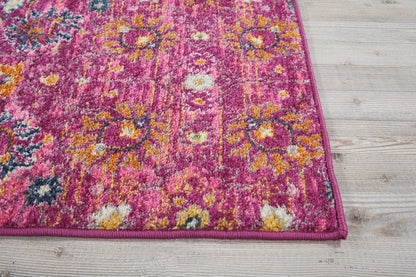 5' X 7' Fuchsia And Orange Floral Distressed Area Rug