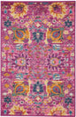 7' X 10' Fuchsia And Orange Floral Distressed Area Rug