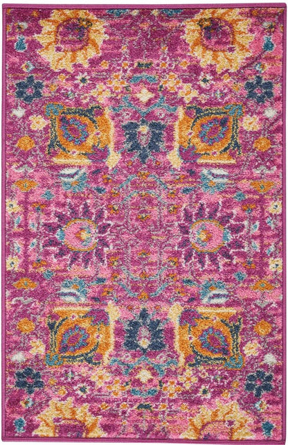 8' X 10' Fuchsia And Orange Floral Distressed Area Rug