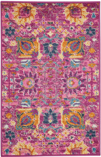 5' X 7' Fuchsia And Orange Floral Distressed Area Rug