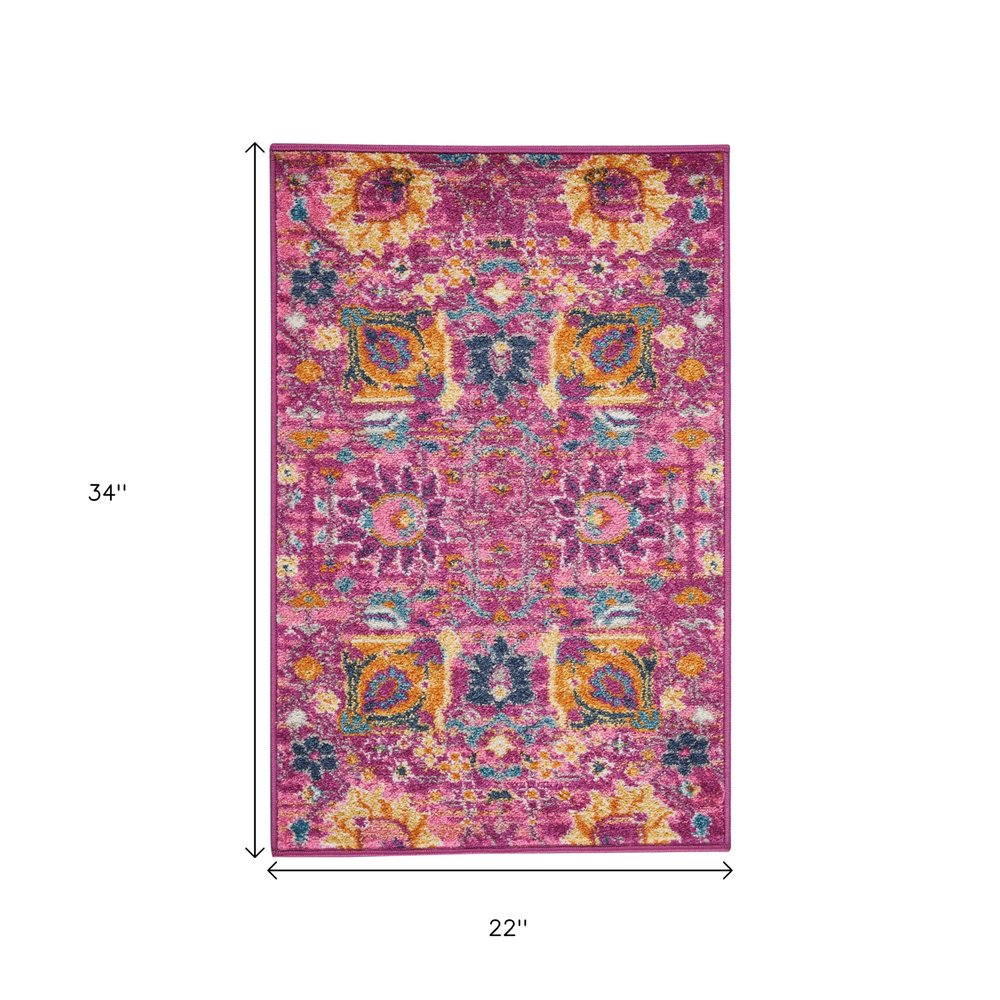8' X 10' Fuchsia And Orange Floral Distressed Area Rug