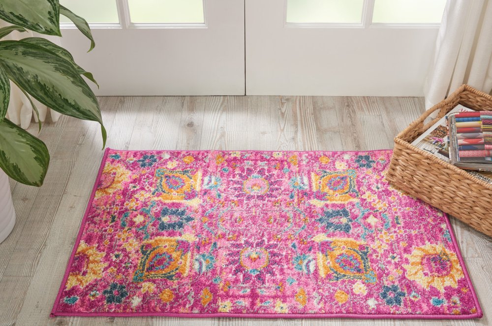 8' X 10' Fuchsia And Orange Floral Distressed Area Rug
