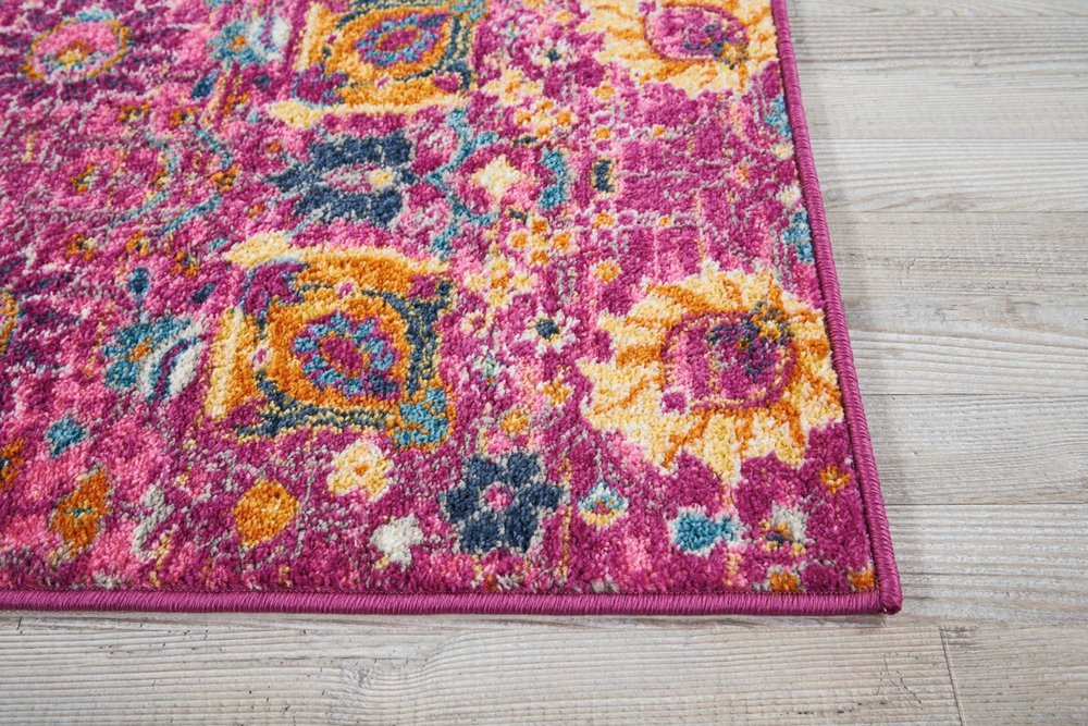 8' X 10' Fuchsia And Orange Floral Distressed Area Rug