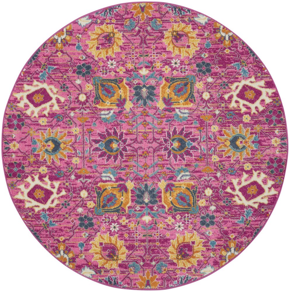 5' X 7' Fuchsia And Orange Floral Distressed Area Rug