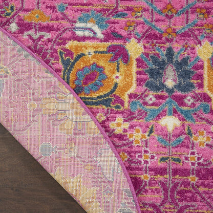 5' X 7' Fuchsia And Orange Floral Distressed Area Rug