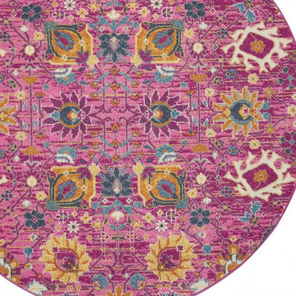 5' X 7' Fuchsia And Orange Floral Distressed Area Rug