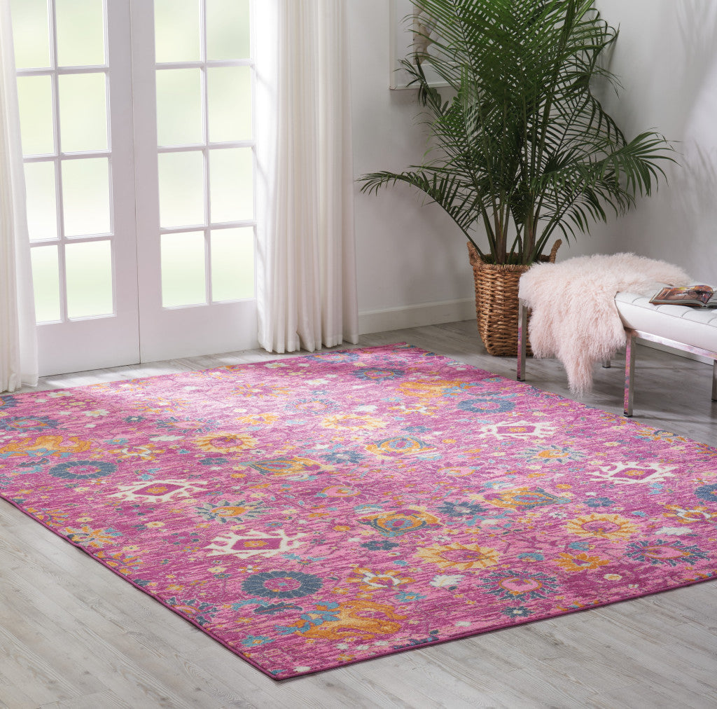 4' X 6' Fuchsia Floral Power Loom Area Rug