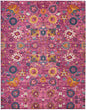8' X 10' Fuchsia And Orange Floral Distressed Area Rug