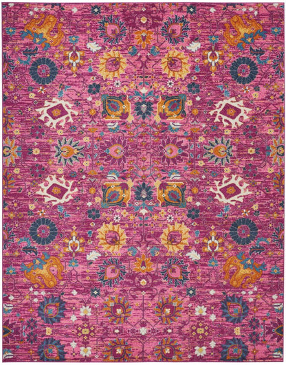 8' X 10' Fuchsia And Orange Floral Distressed Area Rug
