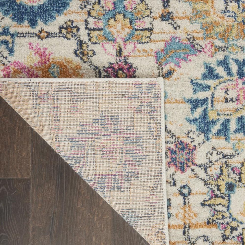 8' Ivory And Blue Floral Runner Rug