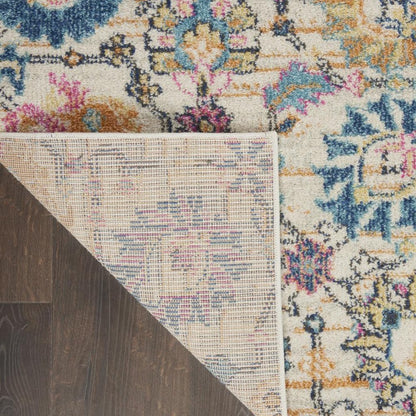 8' Ivory And Blue Floral Runner Rug
