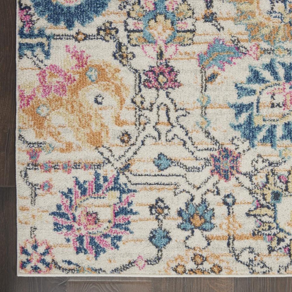 8' Ivory And Blue Floral Runner Rug