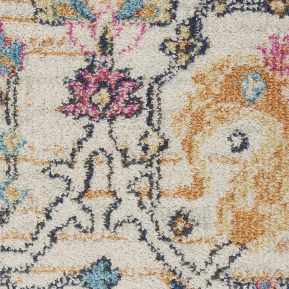 8' Ivory And Blue Floral Runner Rug