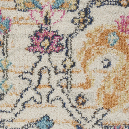 8' Ivory And Blue Floral Runner Rug