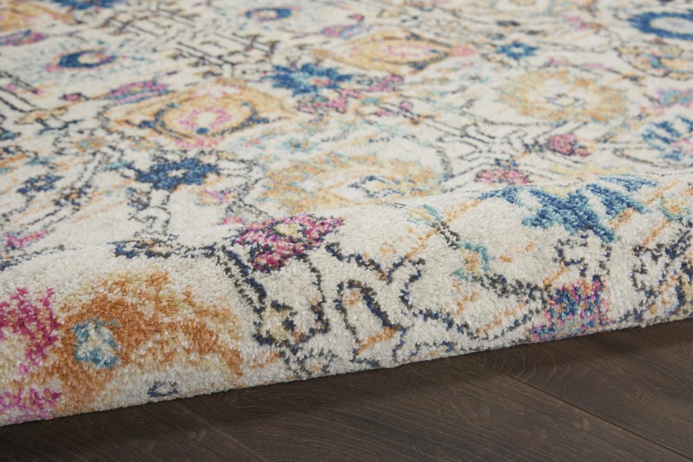 8' Ivory And Blue Floral Runner Rug