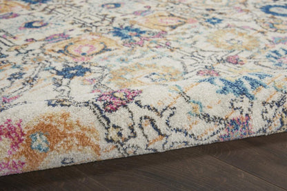 8' Ivory And Blue Floral Runner Rug