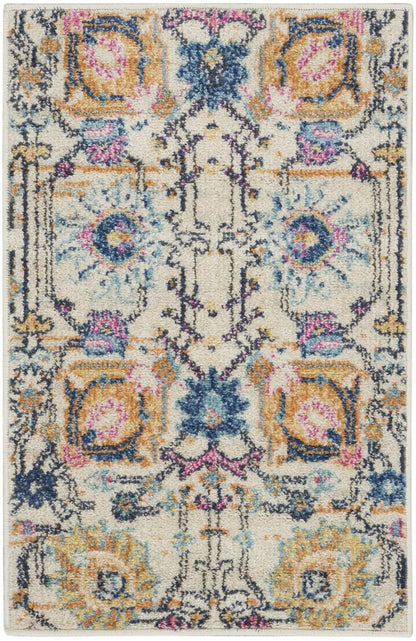 5' Ivory And Blue Floral Round Rug
