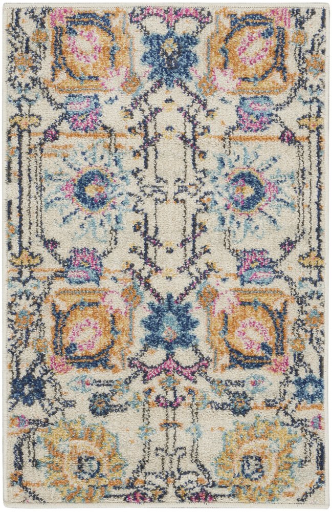 8' X 10' Ivory And Blue Floral Area Rug