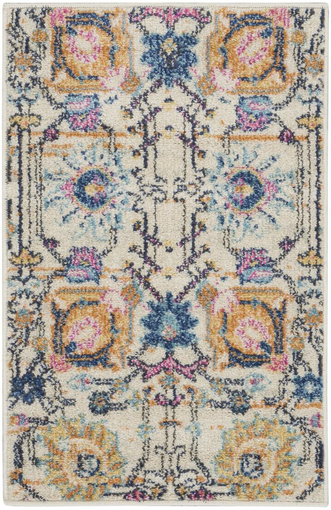 8' Ivory And Blue Floral Runner Rug