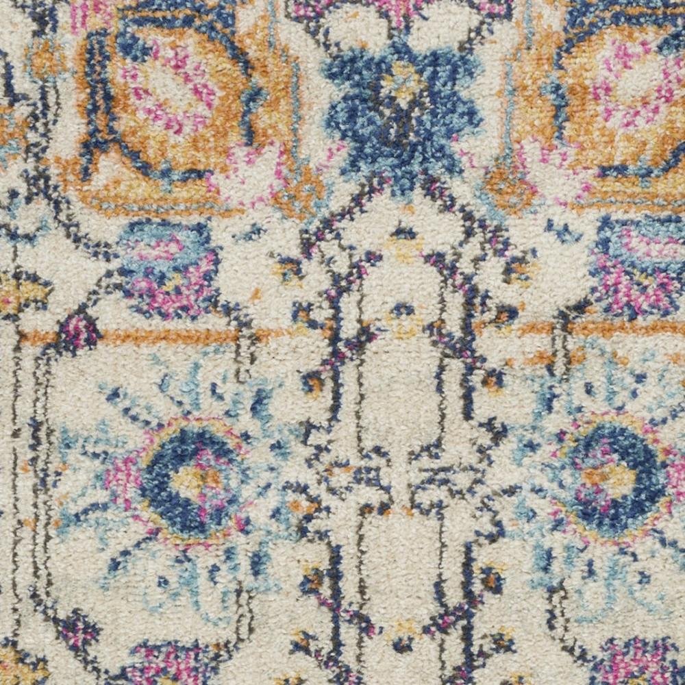 8' Ivory And Blue Floral Runner Rug