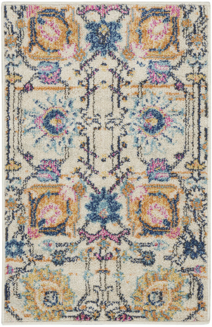 2' X 3' Ivory And Blue Floral Area Rug