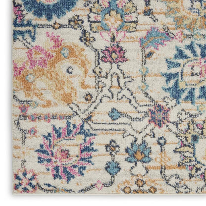 8' Ivory And Blue Floral Runner Rug