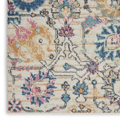 7' X 10' Ivory And Blue Floral Area Rug