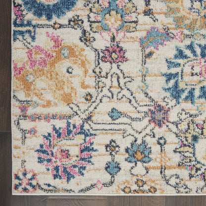 7' X 10' Orange And Ivory Floral Power Loom Area Rug