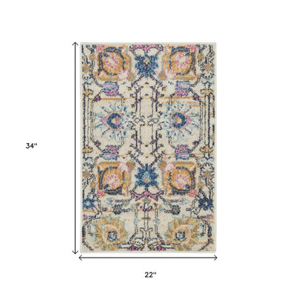 8' Ivory And Blue Floral Runner Rug