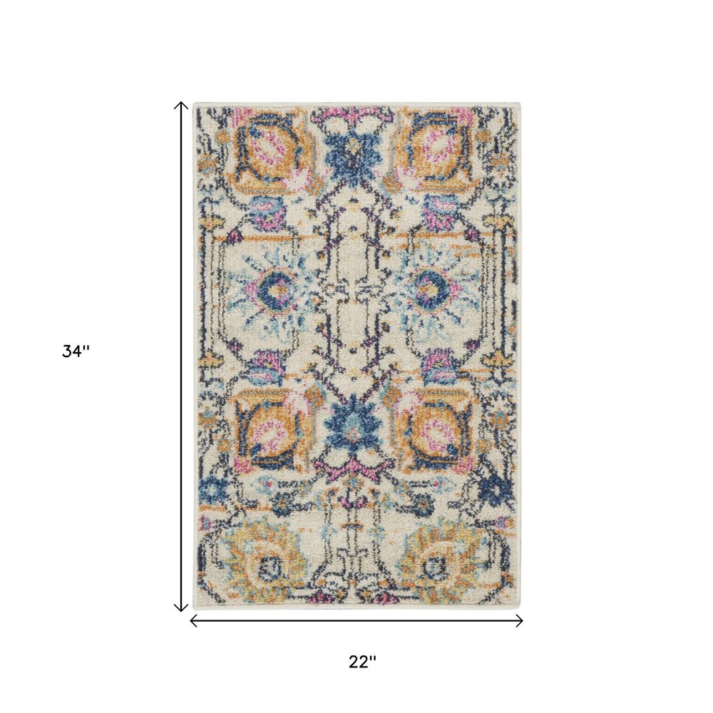 5' X 7' Ivory And Blue Floral Area Rug