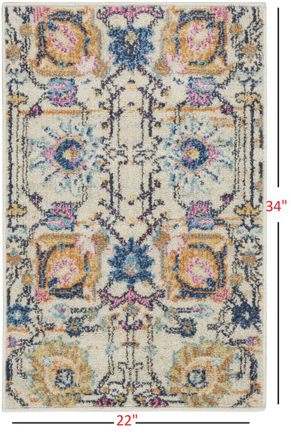 7' X 10' Orange And Ivory Floral Power Loom Area Rug