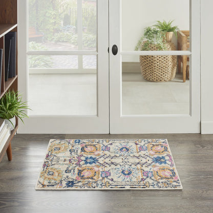 5' X 7' Ivory And Blue Floral Area Rug