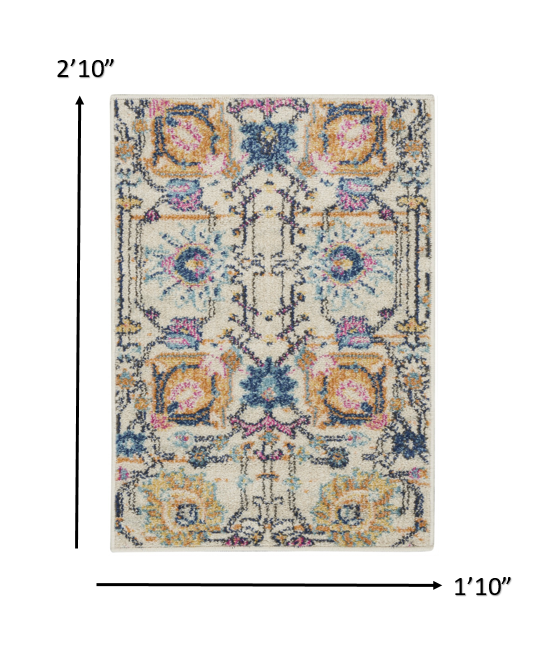 7' X 10' Orange And Ivory Floral Power Loom Area Rug