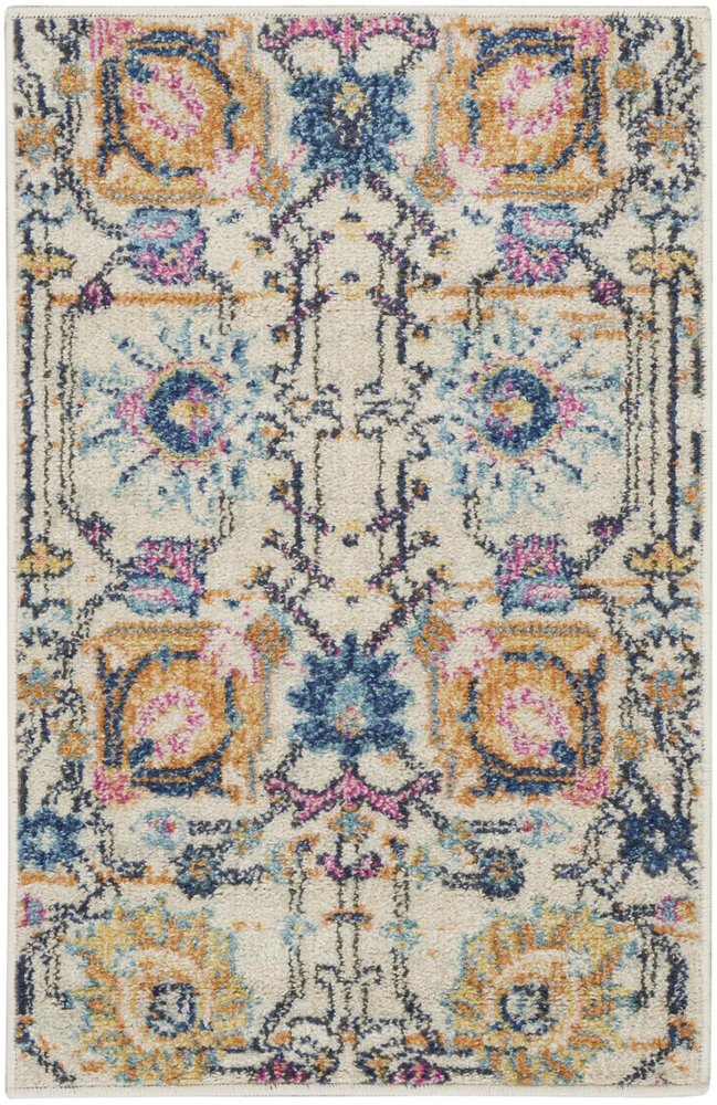 8' Ivory And Blue Floral Runner Rug