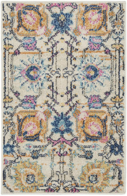8' Ivory And Blue Floral Runner Rug