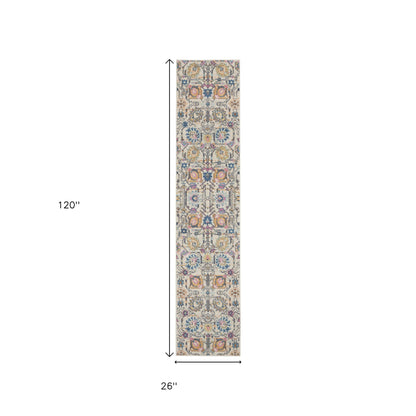 2' X 3' Ivory And Blue Floral Area Rug