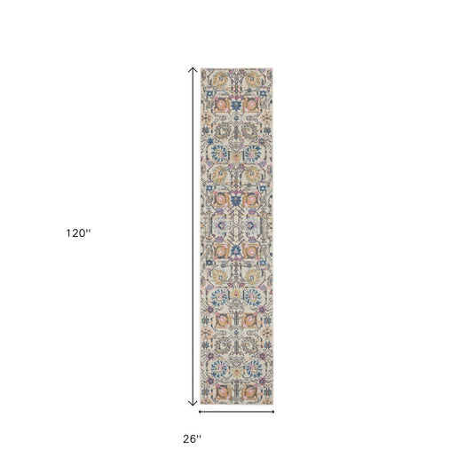 5' X 7' Ivory And Blue Floral Area Rug