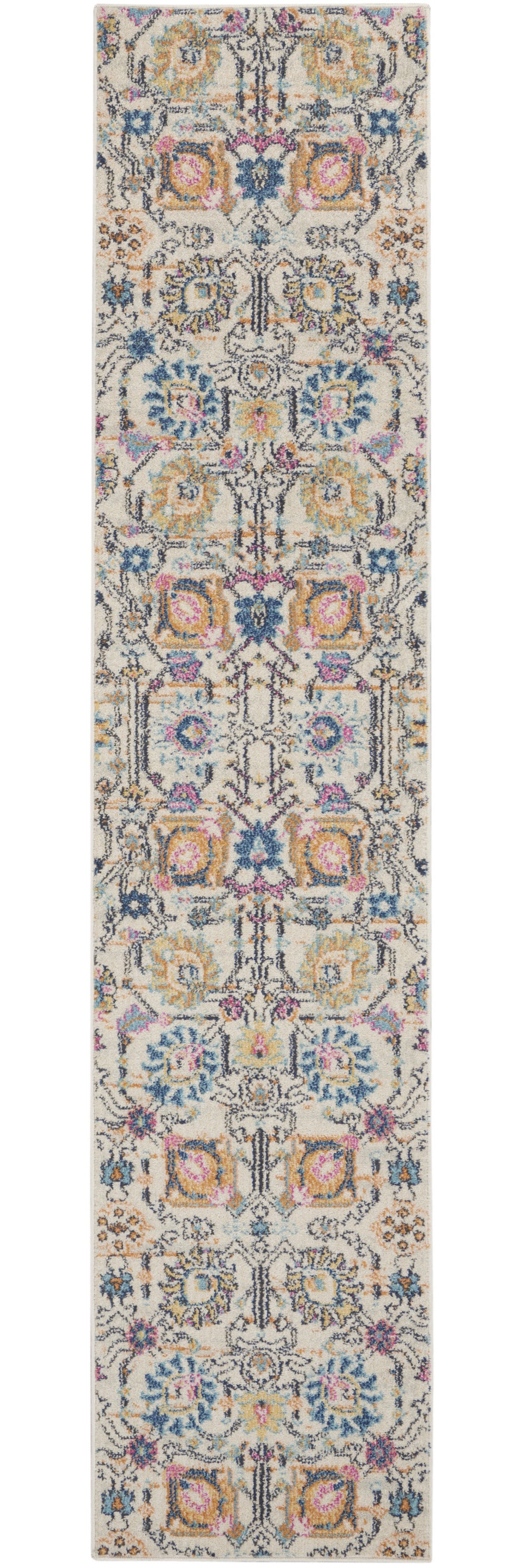 7' X 10' Orange And Ivory Floral Power Loom Area Rug