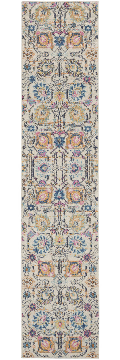 7' X 10' Orange And Ivory Floral Power Loom Area Rug