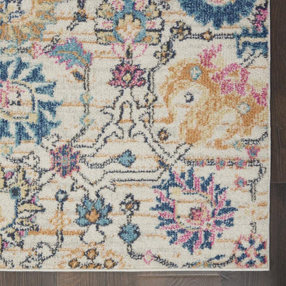 8' Ivory And Blue Floral Runner Rug