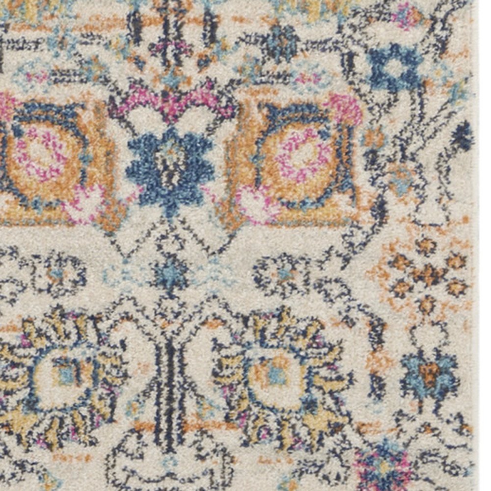 8' Ivory And Blue Floral Runner Rug
